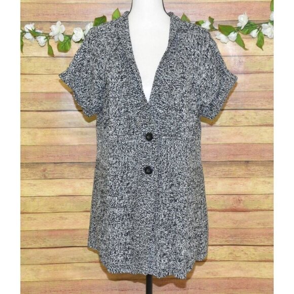 Kenneth Cole Reaction Gray Heathered Ladies XL Short Sleeve Cardigan Chunky Knit - Picture 4 of 12